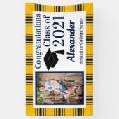 ネイビー金ゴールドプレイドスクールカラー卒業 横断幕 (縦)