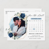 ネイビー金ゴールドホワイトアイボリージオメトリック日付を保存 ポストカード (正面/裏面)