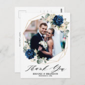 ネイビー金ゴールドホワイトアイボリージオメト結婚リーの感謝 ポストカード (正面/裏面)