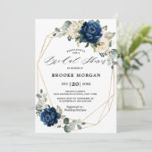 ネイビー金ゴールドホワイトアイボリー幾何学ブライダルシャワー 招待状 (スタンド正面)