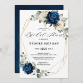 ネイビー金ゴールドホワイトアイボリー幾何学ブライダルシャワー 招待状 (正面/裏面)