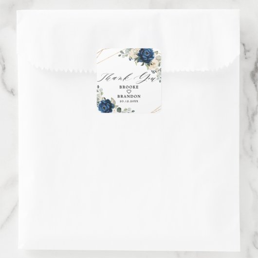 ネイビー金ゴールドホワイトシャンパンアイボリージオメトリック結婚ス スクエアシール (バッグ)