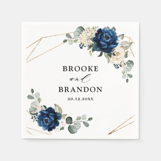 ネイビー金ゴールドホワイトシャンパンアイボリージオメトリック結婚ス スタンダードカクテルナプキン (正面)