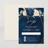 ネイビー金ゴールドホワイトシャンパンアイボリージオメトリック結婚ス 出欠カード (正面/裏面)