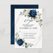 ネイビー金ゴールドホワイトシャンパンアイボリージオメトリック結婚ス 出欠カード (正面/裏面)