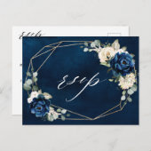 ネイビー金ゴールドホワイトシャンパンアイボリージオメトリックRSVP位置 ポストカード (正面/裏面)
