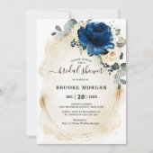 ネイビー金ゴールドホワイトシャンパンアイボリーバラブライダルシャワー 招待状 (正面)