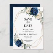 ネイビー金ゴールドホワイトシャンパンアイボリーバラ保存日付 (正面/裏面)