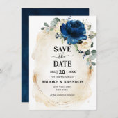 ネイビー金ゴールドホワイトシャンパンアイボリーバラ保存日付 (正面/裏面)