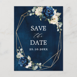 ネイビー金ゴールドホワイトシャンパンアイボリーバラ保存日付 ポストカード