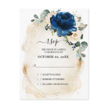 ネイビー金ゴールドホワイトシャンパンアイボリーバラRSVP