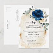 ネイビー金ゴールドホワイトシャンパンアイボリーバラRSVP ポストカード (正面/裏面)