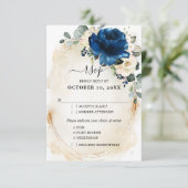 ネイビー金ゴールドホワイトシャンパンアイボリーバラRSVP 出欠カード (スタンド正面)