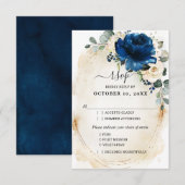 ネイビー金ゴールドホワイトシャンパンアイボリーバラRSVP 出欠カード (正面/裏面)