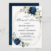 ネイビー金ゴールドホワイトシャンパンアイボリーリハーサルディナー 招待状 (正面/裏面)