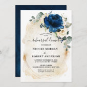 ネイビー金ゴールドホワイトシャンパンアイボリーリハーサルディナー 招待状 (正面/裏面)