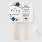 ネイビー金ゴールドホワイトシャンパンアイボリー幾何学プログラム ハンドファン (正面&裏面)