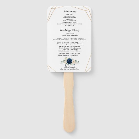 ネイビー金ゴールドホワイトシャンパンアイボリー幾何学プログラム ハンドファン (裏面)