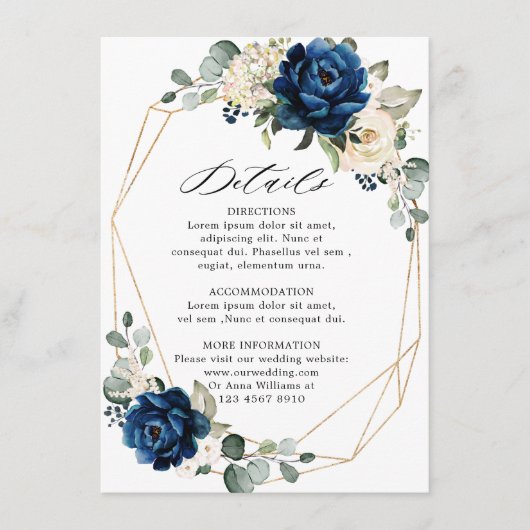 ネイビー金ゴールドホワイトシャンパンアイボリー幾何学的詳細 エンクロージャーカード (正面)