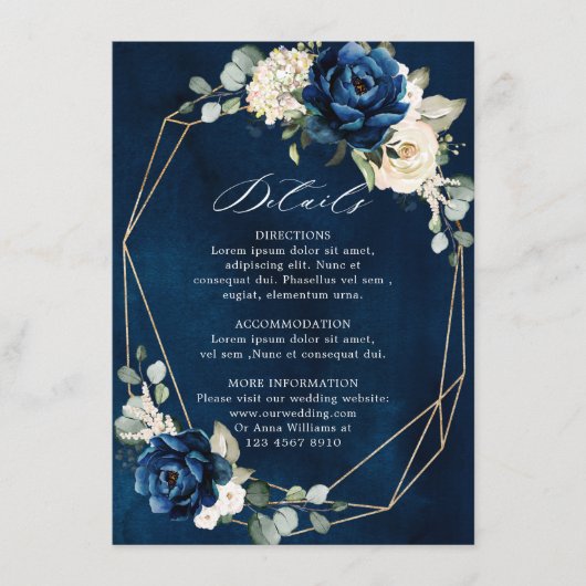 ネイビー金ゴールドホワイトシャンパンアイボリー幾何学的詳細 エンクロージャーカード (正面)