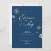 ネイビー金ゴールドホワイトスノーフレークオフィスクリスマスパーティー 招待状 (正面)