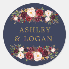 ネイビー金ゴールドマルサラフローラ結婚式の引き出物シール ラウンドシール