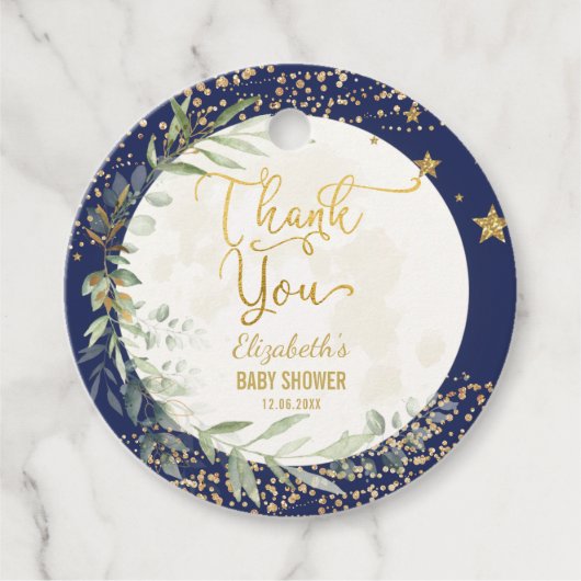 ネイビー金ゴールドムーントゥインクルリトルスターベビーシャワー フェイバータグ (正面)