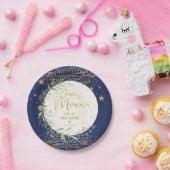 ネイビー金ゴールドムーン&スターズグリーンリーベビーシャワー ペーパープレート (パーティー)