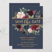 ネイビー金ゴールドメルロフローラ開花保存日 招待状 (正面/裏面)