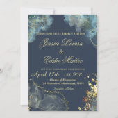 ネイビー金ゴールドモダングリッター 招待状 (正面)