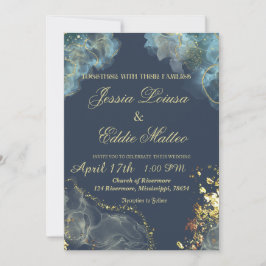 ネイビー金ゴールドモダングリッター 招待状