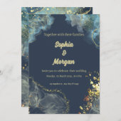 ネイビー金ゴールドモダン結婚式招待状 シーズンカード (正面/裏面)