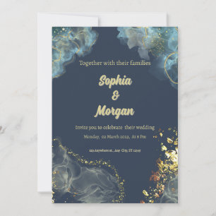 ネイビー金ゴールドモダン結婚式招待状 シーズンカード