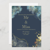 ネイビー金ゴールドモダン結婚式招待状 シーズンカード (正面/裏面)