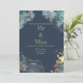 ネイビー金ゴールドモダン結婚式招待状 シーズンカード (スタンド正面)