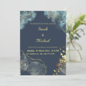 ネイビー金ゴールドモダン結婚式招待状 招待状 (スタンド正面)