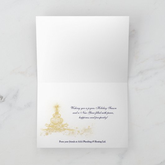 ネイビー金ゴールドライトツリー企業のクリスマスカード シーズンカード (内部)