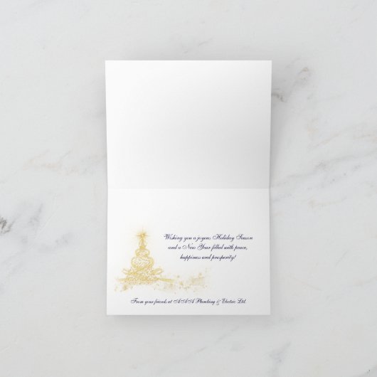 ネイビー金ゴールドライトツリー企業のホリデーカード シーズンカード (内部)