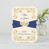 ネイビー金ゴールドラブハート50結婚周年 招待状 (スタンド正面)