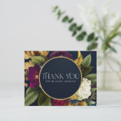 ネイビー金ゴールドレトロブルゴーニュ結婚フローラサンキュー ポストカード (スタンド正面)