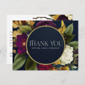 ネイビー金ゴールドレトロブルゴーニュ結婚フローラサンキュー ポストカード (正面/裏面)