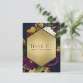 ネイビー金ゴールドレトロブルゴーニュ結婚フローラサンキュー ポストカード (スタンド正面)