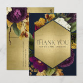 ネイビー金ゴールドレトロブルゴーニュ結婚フローラサンキュー ポストカード (正面/裏面)