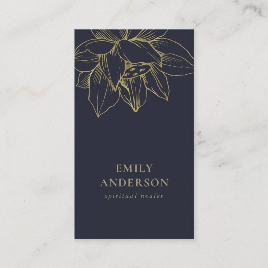 ネイビー金ゴールドローシンプルタス霊気スピリチュアル治療機 名刺 (正面)
