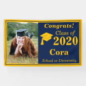 ネイビー金ゴールドワンフォトクラス2024年卒業 横断幕 (横)