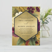 ネイビー金ゴールドヴィンテージブルゴーニュフローラ結婚ズ 招待状 (スタンド正面)