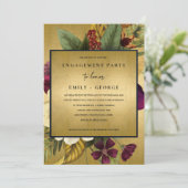 ネイビー金ゴールドヴィンテージレトロブルゴーニュフローラ婚約 招待状 (スタンド正面)