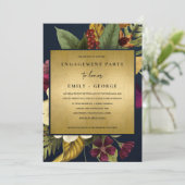 ネイビー金ゴールドヴィンテージレトロブルゴーニュフローラ婚約 招待状 (スタンド正面)