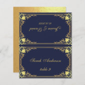 ネイビー金ゴールドヴィンテージ印刷名結婚の座席表 (正面/裏面)