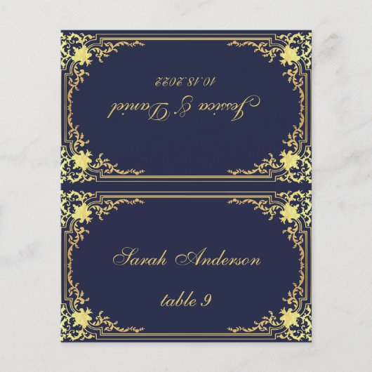 ネイビー金ゴールドヴィンテージ印刷名結婚の座席表 (正面)